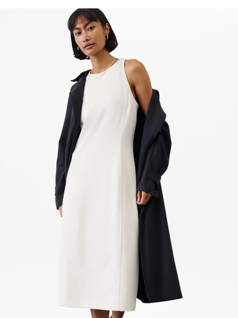 Athleta Cream Sleeveless Fitted Midi Dress